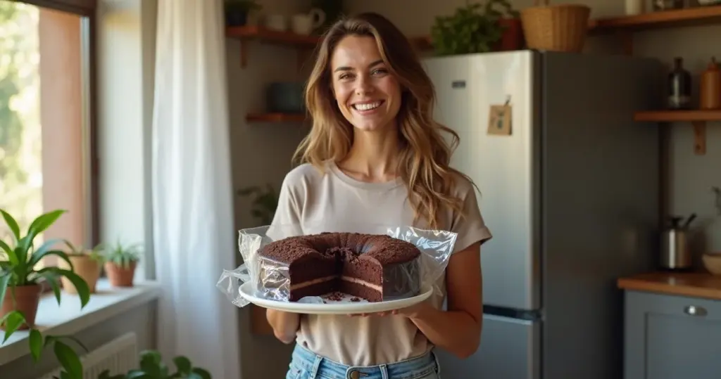 Bolo de chocolate gelado embrulhado: molhadinho por 5 dias na geladeira